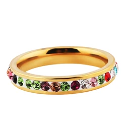Geometric Design Crystal Rhinestine Wedding Stainless Steel Rings For Women Summer Engagement Jewelry