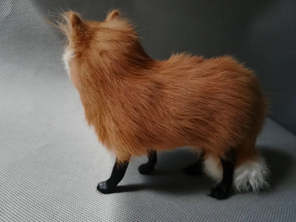 real life toy 16x12cm standing yellow fox polyethylene&furs fox model home decoration props ,toy gift d0188