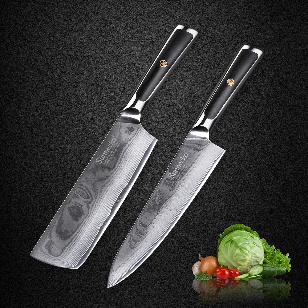Набор кухонных ножей SUNNECKO VG10, комплект из 2 предметов, лезвие из дамасской стали, шеф-повар накири Gyuto в японском стиле, нарезки, инструменты для готовки