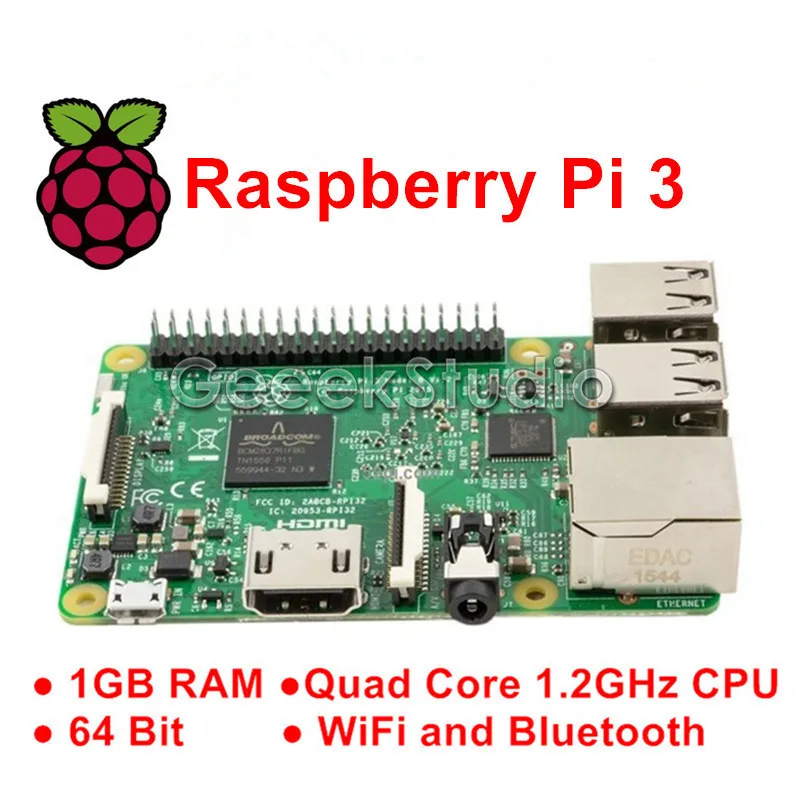 

Raspberry Pi 3 Model B 1GB RAM Quad Core 1,2 GHz 64bit CPU WiFi & Bluetooth