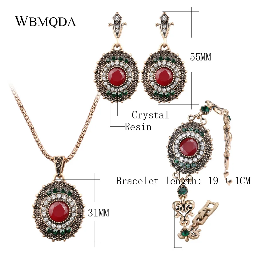 3Pcs/lot Vintage Wedding Jewelry Sets For Women Dubai Antique Gold Color Bracelet Earrings And Necklaces Turkey Crystal Party