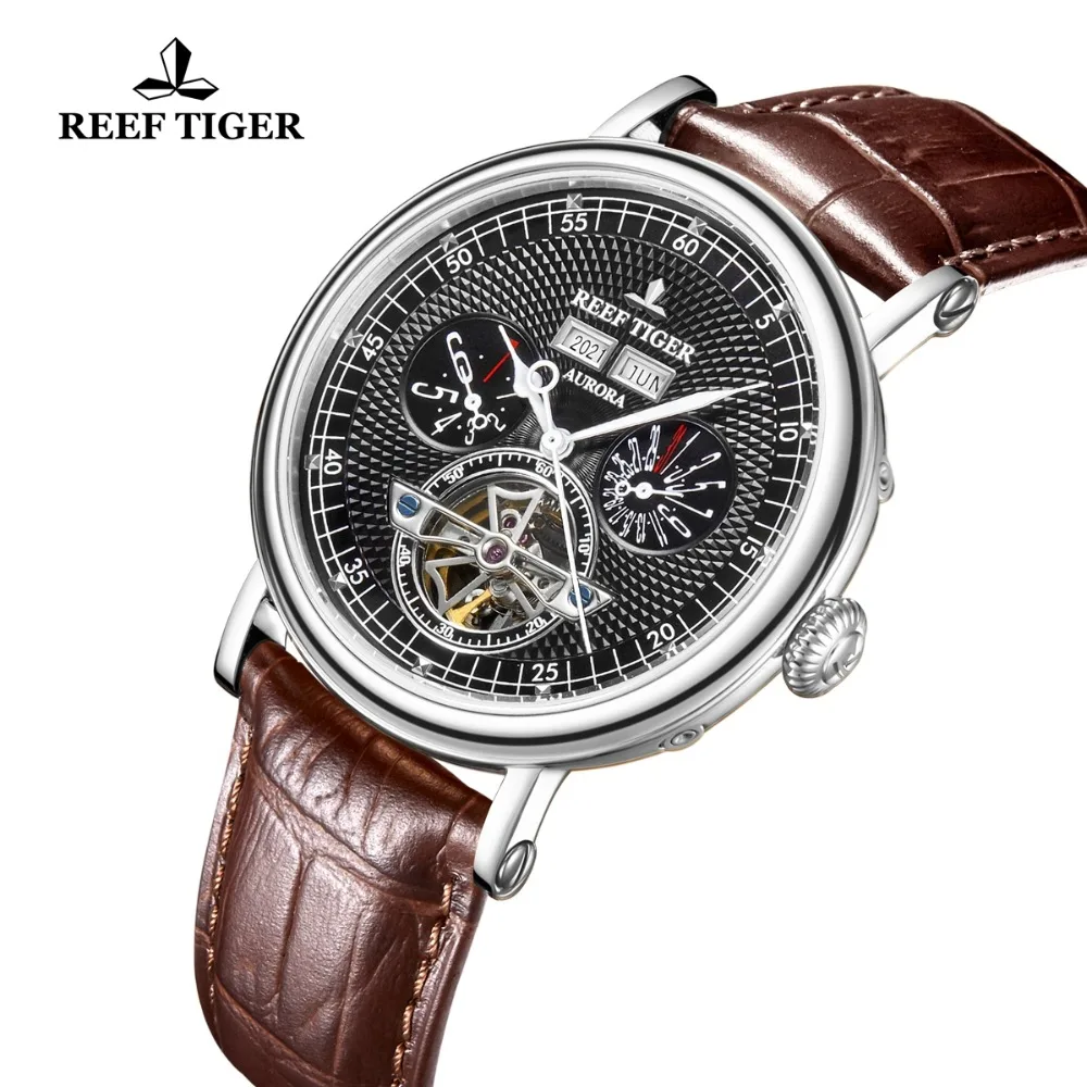 Reef Tiger/RT Luxury Mens Casual Watches Perpetual Calendar Watch Tourbillon Mechanical Watch Waterproof Heren Horloge RGA1903