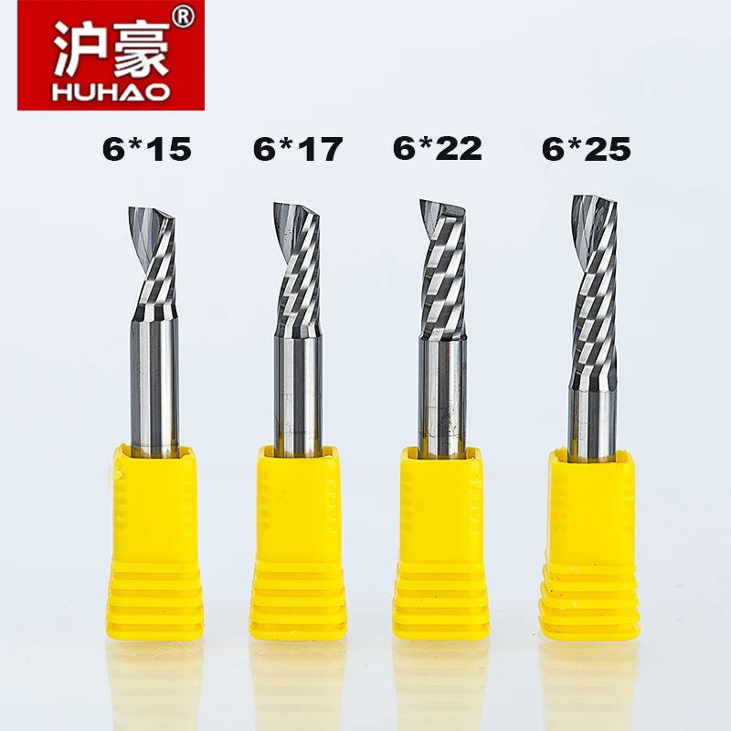 1pcs HUHAO 6mm Single Flute Spiral Cutter 2A High Qualit Router bit CNC For Acrylic PVC MDF End Mill Carbide Milling Cutter