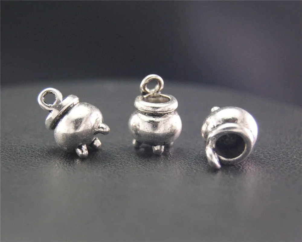 10pcs  Silver Color Hallowmas Witch Cauldron Cooking Pot Charm Pendant DIY Necklace Jewelry Findings 9X12mm A2032