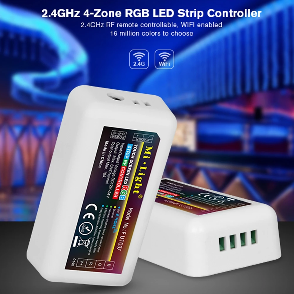 Milight MiBoxer FUT037 RGB 4-Zone Led Controller Wireless WL-Box1 Controller Work With Alexa Google Assistant RGBW RF Remote