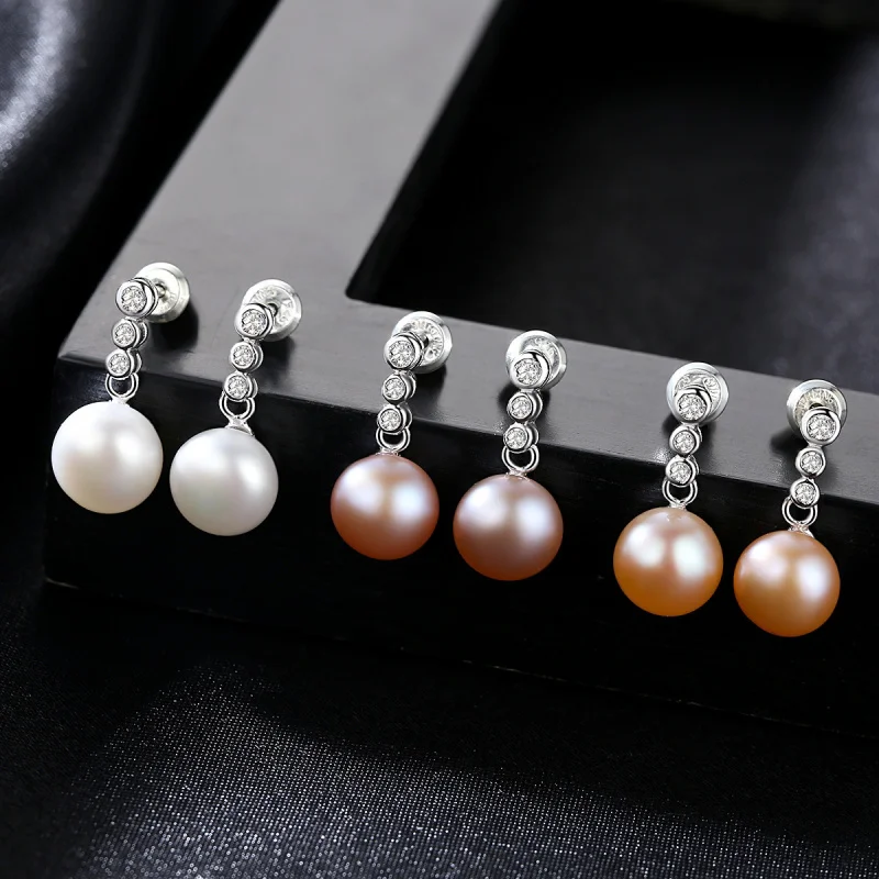 JOYMARK 3 Color Natural Freshwater Pearl Cubic Zirconia Real 925 Sterling Silver Stud Earrings For Women Aniversary Gift JPSE024