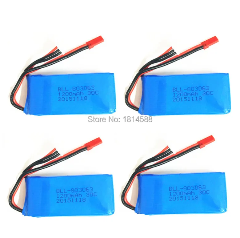 4PCS Lipo Battery 7.4v 1200mAh 2S 30C JST For RC MJX X101  H16  V666 V353B Tarantula X6 YiZhan Helicopter Qudcopter Truck Drone