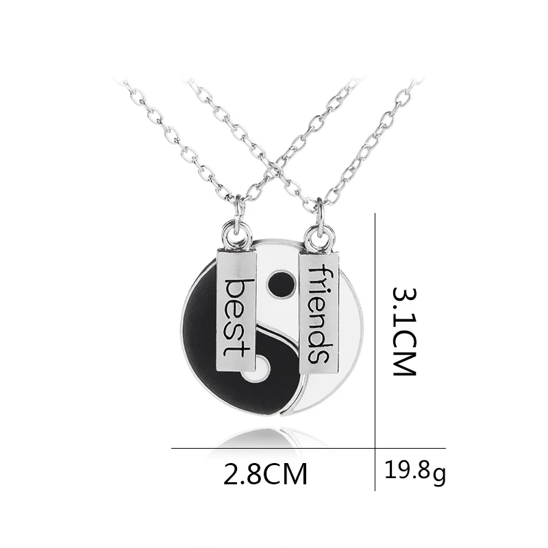 2 PCS Best Friends Necklace Jewelry Yin Yang Tai Chi Pendant Couples Paired BFF Necklaces Pendants Gift