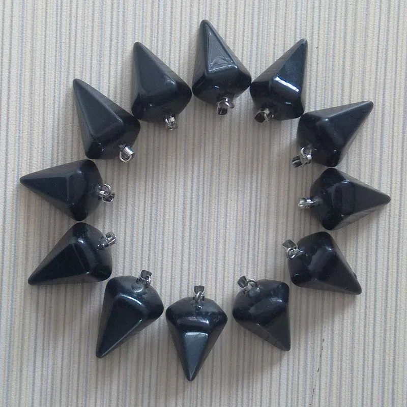 Hot sell Fashion hexagonal pyramis shape Natural Black Onyx Stone pendants charms for jewelry making 12pcs Wholesale  free