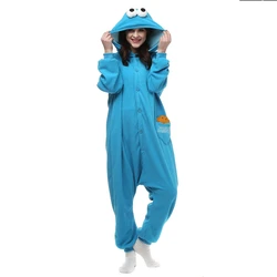 Adults Polar Fleece Kigurumi Cookie Monster Women Cosplay Costume Men Animal Onesies Pajamas Halloween Carnival Party Jumpsuit