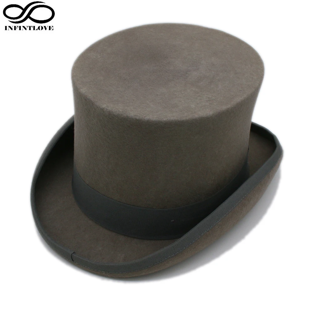 

LUCKYLIANJI 13.5cm 4 Sizes Gray Steampunk Victorian Formal Top Wool Felt Vintage Magician Fedoras Lincoln President Bowler Hat