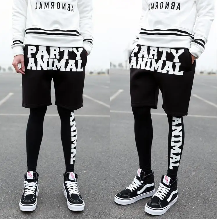 2024 Men's Space Cotton Spring Legging Male Black Faux Two Piece Hiphop Tights Pants Trousers Plus Size Singer Costumes