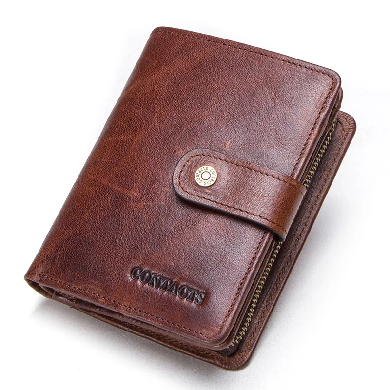 CONTACT'S Echtes Leder RFID Vintage Brieftasche Männer Mit Münzfach Kurze Brieftaschen Kleine Zipper Brieftasche Mit Kartenhalter Mann Geldbörse