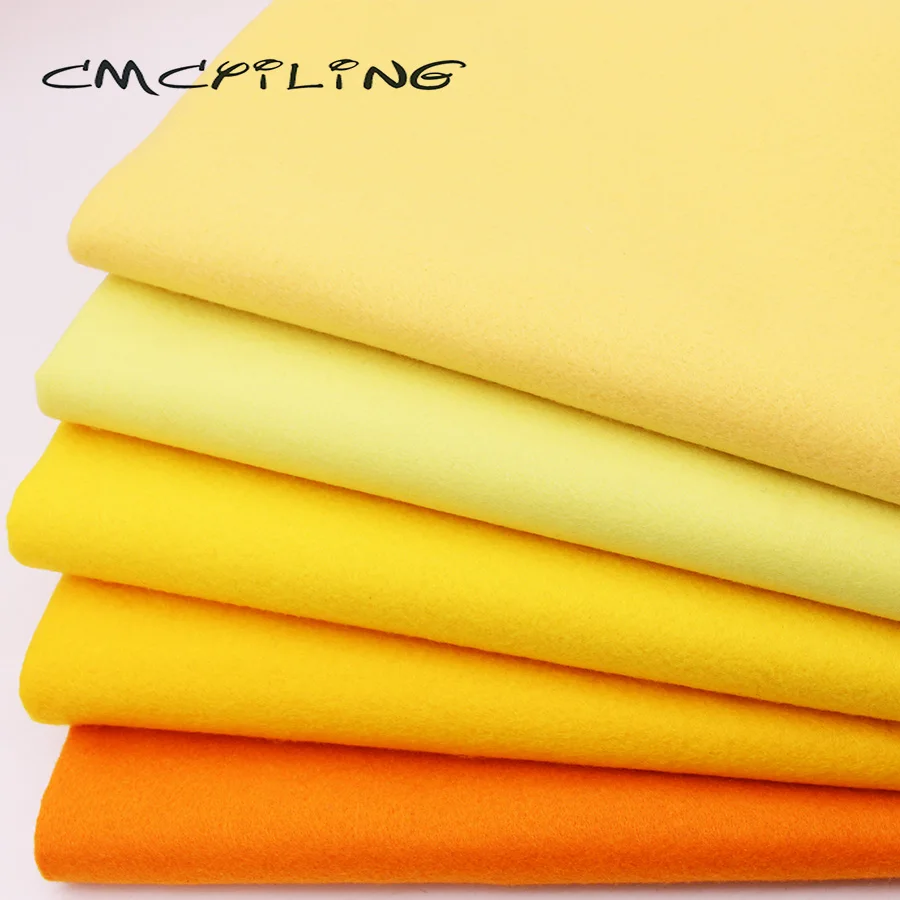 Yellow Series Soft Felt,For Needlework DIY Sewing Dolls Crafts  Polyester Fabric Cloth 5 Pcs/Lot,45*55CM