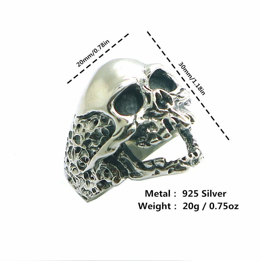 Size 7 To Size 15 Unisex 925 Silver Cool Punk Gothic Evil Demon Flaming Skull Ring Newest