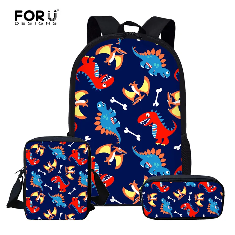 

FORUDESIGNS 3pcs Children School Backpack Set Cartoon Dinosaur School Bags For Girls Boys Preppy Rucksack Kid Cute Book Bag