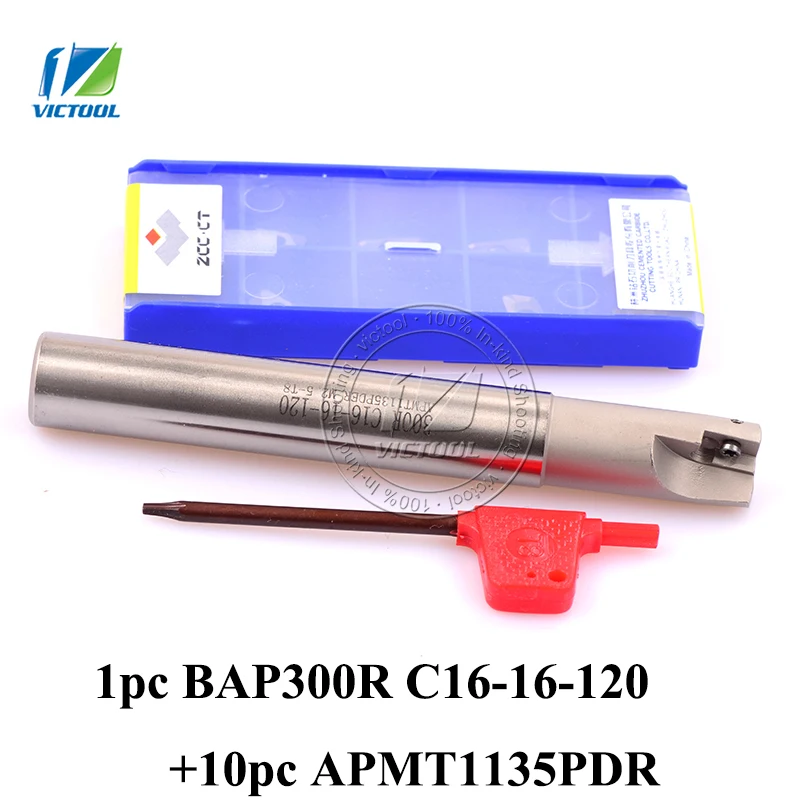 

10 шт. APMT1135PDR с 1 шт. фрезерная головка BAP 300R C16-16-120 с квадратным плечом, высокоскоростная концевая фреза, твердосплавная фрезерная пластина APMT