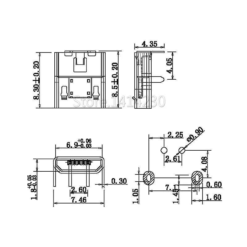 10 шт. Micro usb 2Pin dip7.2 micro-usb гнездовой разъем BF Type B USB Коннектор