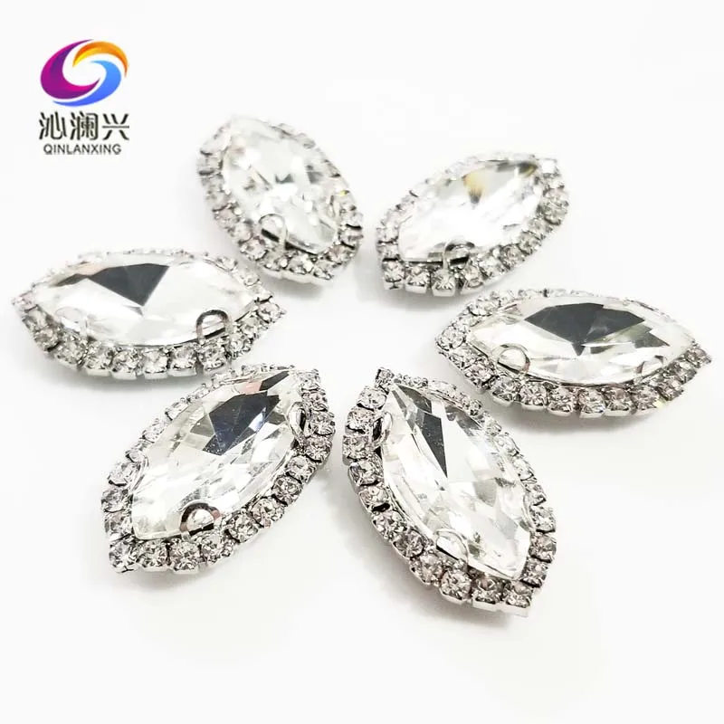 Top Grade White Glass Crystal Rhinestones, Eye Shape Sew on Buckle, Used for Needlework, Diy Sewing Accessories, MK01