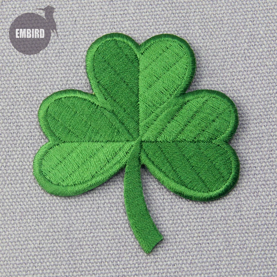 Embird Embroidered Iron On Jacket Patches Irish Clover Dark Green Ceo-Friendly Fabric Badge For Clothes