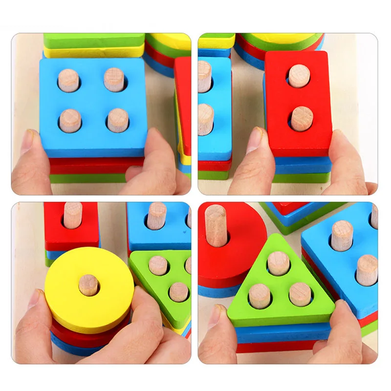 3D Puzzles Wooden Stacking Toys for Toddlers Montessori Materials Geometry Puzzle Educational Toys For Baby Sorting Nesting Toy