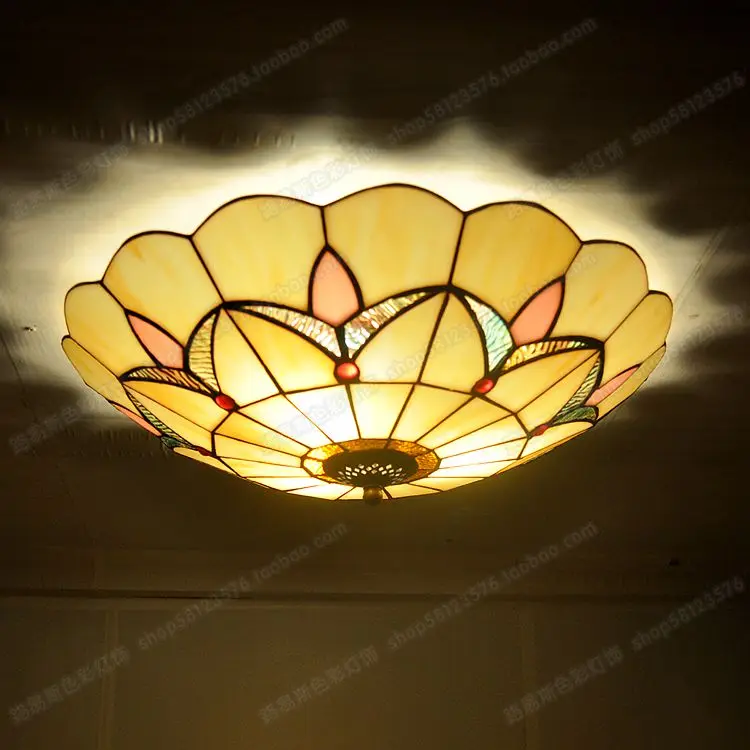 Simple European Antique Ceiling Lamp Tiffanylamps Glass Lamps Bedroom Den Balcony Nostalgic Modern Art Lighting Decorate LED