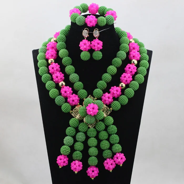 New Green/Gold Statement Necklace Set Teal Costume Jewelry Set Nigerian Wedding African Beads Jewelry Set Free Shipping ABH328