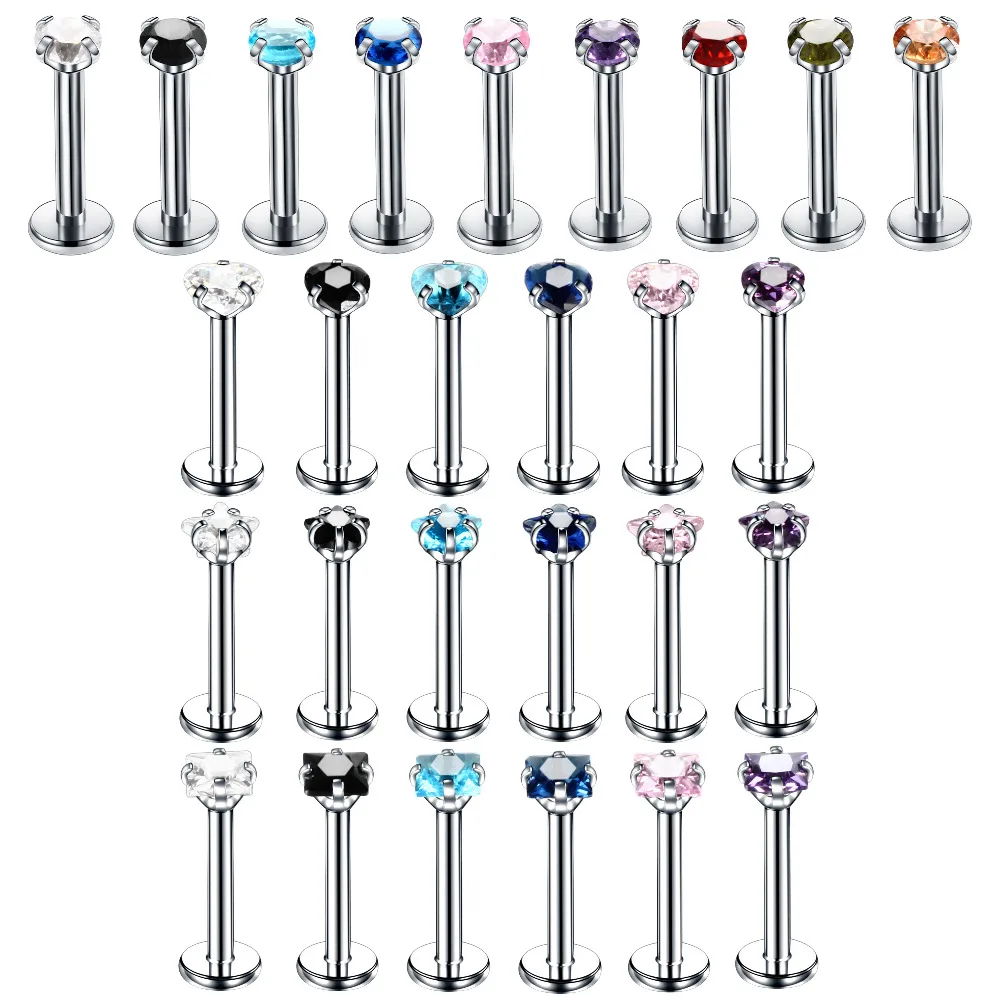 1PC Steel Crystal Labret Rings Lip Piercings Square Heart Star Orelha Cartilage Ear Helix Stud Tragus Barbell Piercings Jewelry