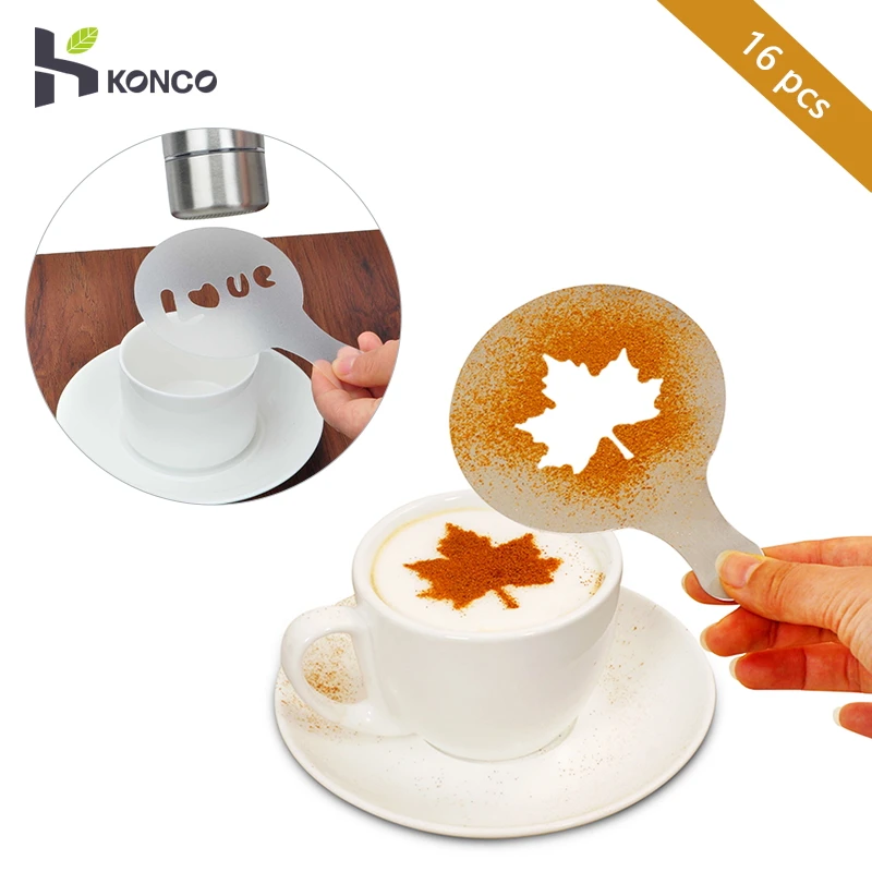 Konco 16Pcs Cappuccino Mold Fancy Coffee Printing Model Barista Tools Latte Art Maker Cappuccino Coffee Accessories