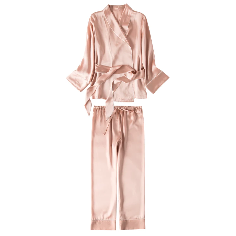 SuyaDream Women Silk Pajama Sets 100%REAL SILK SATIN Robes and Pants 2022 New Spring Sleepwear Pink