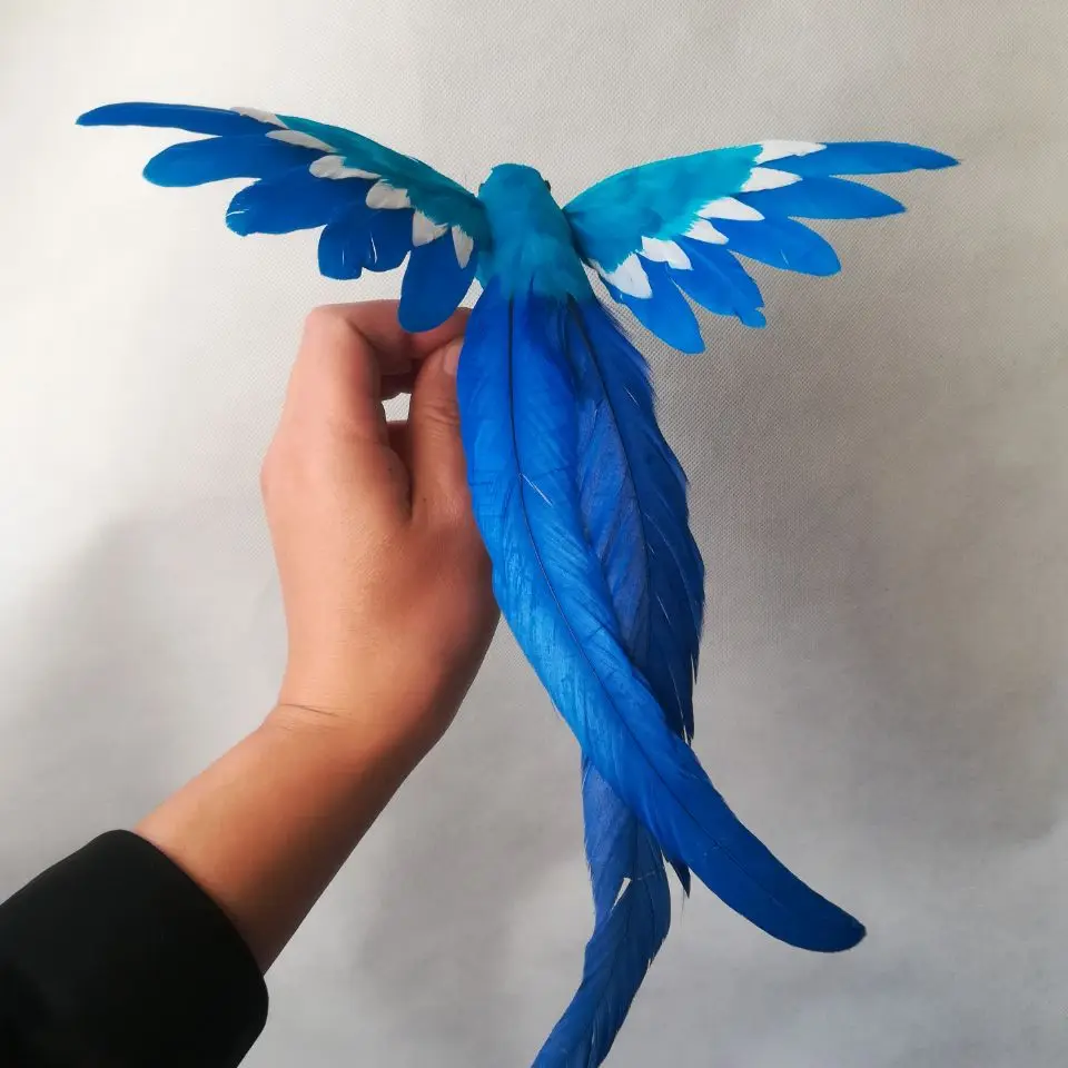 ชีวิตจริง Bird Blue Feathers ชุดประมาณ20X28ซม.การแพร่กระจายปีกนกถ่ายภาพ Prop Home ตกแต่งของขวัญ h1228