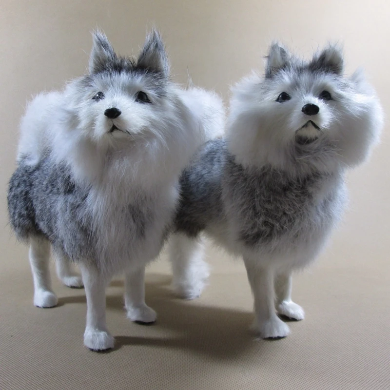 Dorimytrader Simulation Animals Dog Soft Realistic Husky Plush Toy Polyethylene & Furs Handicraft Deco Doll Gift 20x10x13cm