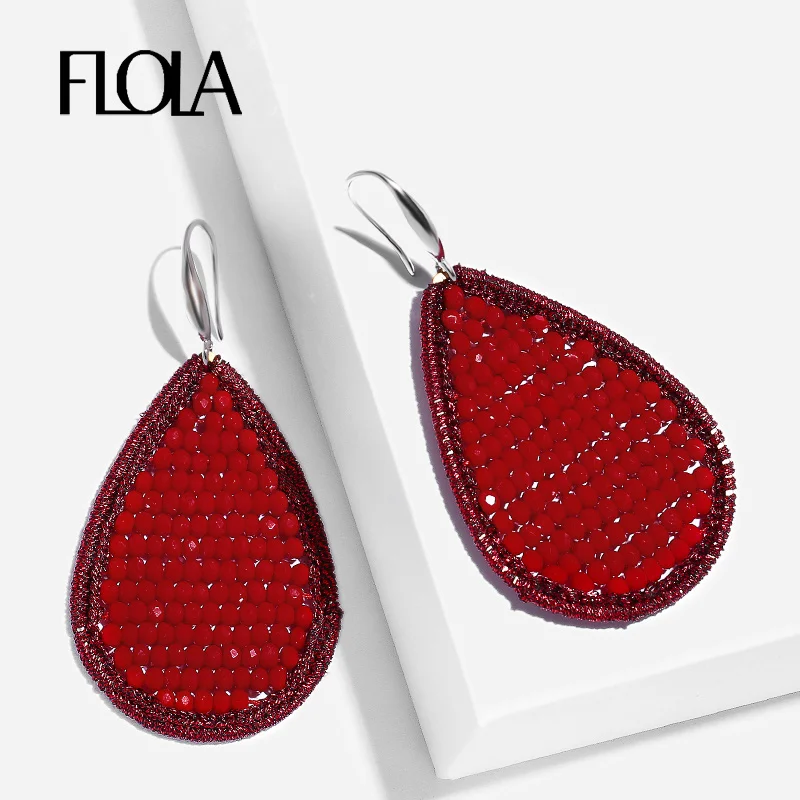 FLOLA  Teardrop Red Lott Earrings for Woman Handmade Resin Beads Drop Earrings Statement Za Large Oorbellen Hangers ersp27