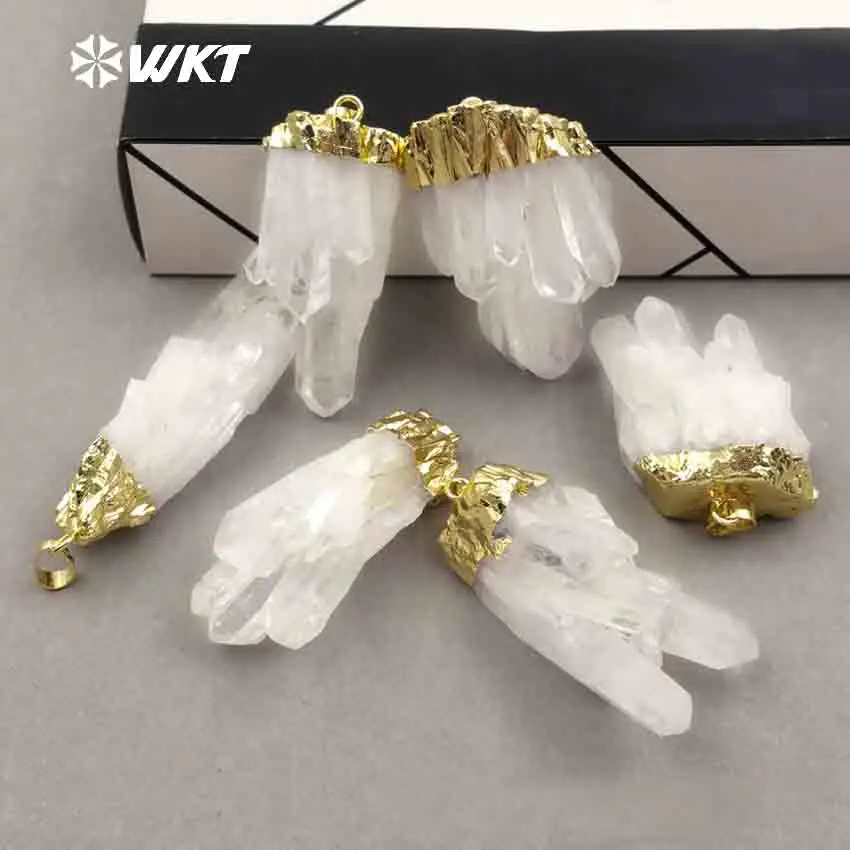 

WT-P206 Wholesale White Cluster Crystal Quartz Pendants With Gold Color Plated Free Shipping Single Loop For Jewelry Making