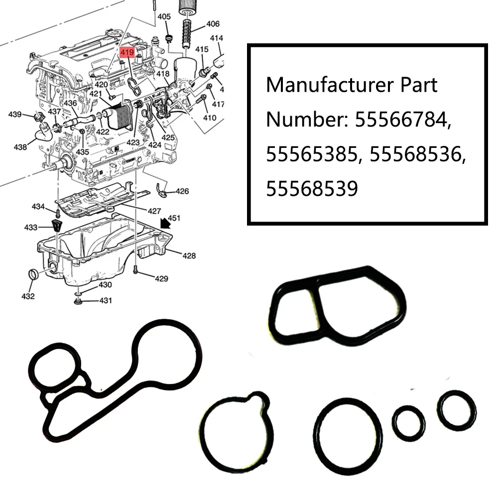 JEAZEA Engine Oil Cooler Repair Kits Gaskets 55566784 55571687 55355603 Fit for Chevrolet Cruze Sonic Trax Encore Astra Buick