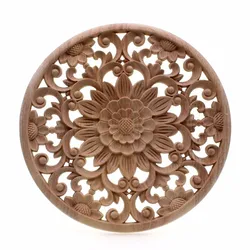 RUNBAZEF Carved Flower Carving Round Wood Appliques for Furniture Cabinet Unpainted Wooden Mouldings Decal Decorative Figurine
