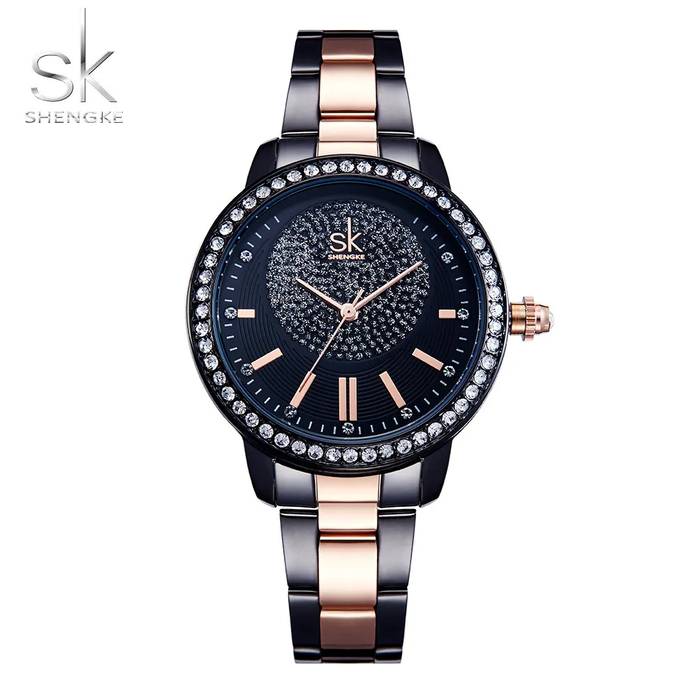 Shengke Rose Gold Watch Women Quartz Watches Ladies Top Brand Crystal Luxury Female Wrist Watch SK Girl\'s Clock Relogio Feminino