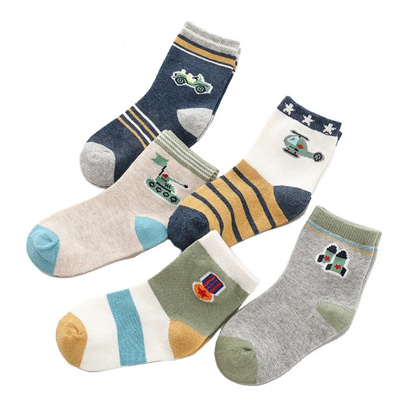 5 pairs / lot 2019 Autumn And Winter Cotton Cartoon Aircraft Children Socks 1-15 Year Kids Boys Socks