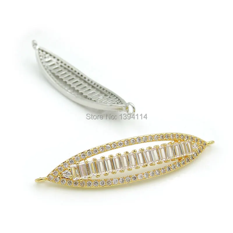 55*12*3mm Micro Pave Clear CZ Arc Bar Of Eye Connector Fit For Women As DIY Bracelets Accessory