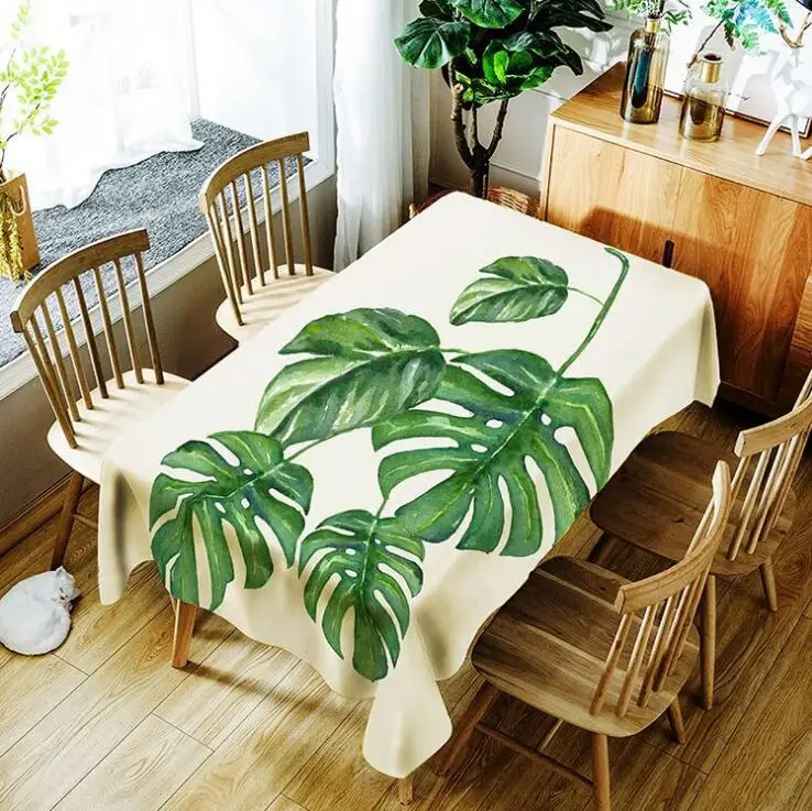 

Tropical Jungle Palm Green Leaves Monstera Cotton Linen Table Cover Rectangular Multi Functional Table Cloth For Outdoor Home