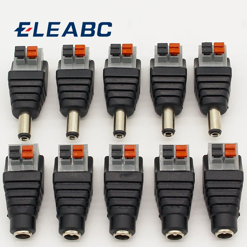 5pcs DC Male +5 pcs DC Female connector 2.1*5.5mm DC Power Jack Adapter Plug Connector for 3528/5050/5730 single color led strip