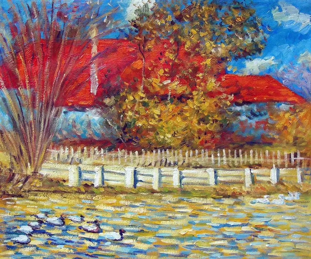 High Quality Hand Painted Oil Reproductions Claude Monet Painting The Pond with Ducks in Autumn Landscape Painting Canvas