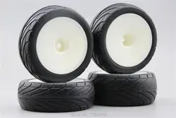 4pcs 1/10 Buggy On Road Tire Tyre Front&Rear Dish White Plastic Wheel Rim Fit for 1:10 4WD Buggy Car 1/10 Tire 25024+27007