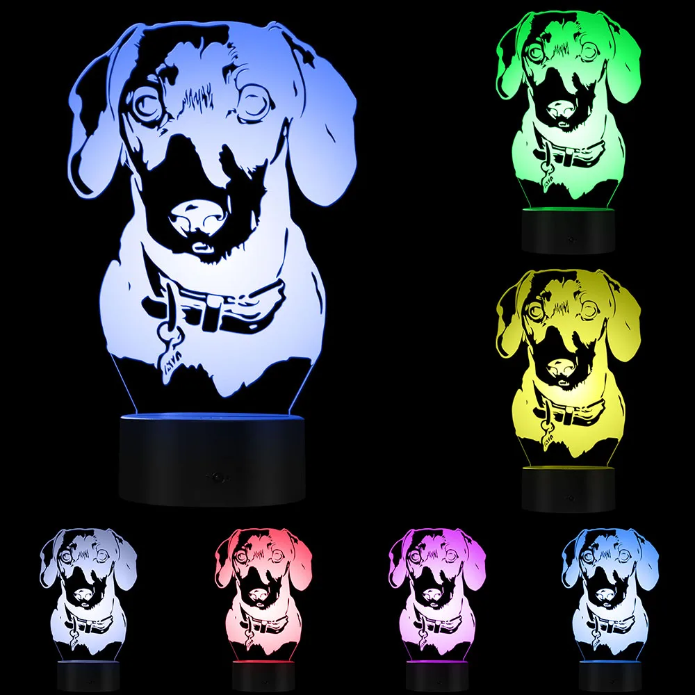 Dachshund retrato iluminação 3d ilusão óptica luz usb lâmpada noite moderna cão animal incandescente led luz decoração da sua casa lâmpada de mesa