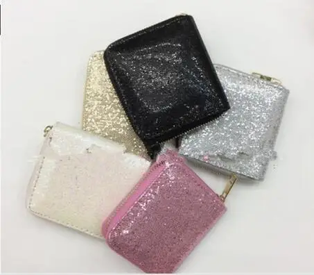 

2022 Women Wallet Women Long Glitter Sequin Wallets New Money Purse Solid Color Credit Card Bags