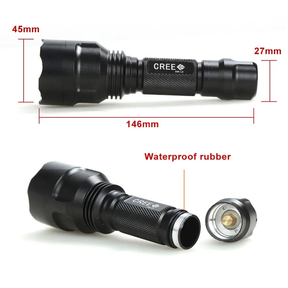 Anjoet Tactical Flashlight XML-T6 L2 Q5 LED 1/5 Mode Aluminum Hunting outdoor Flash Light Torch Lamp+18650+Charger+Gun Mount