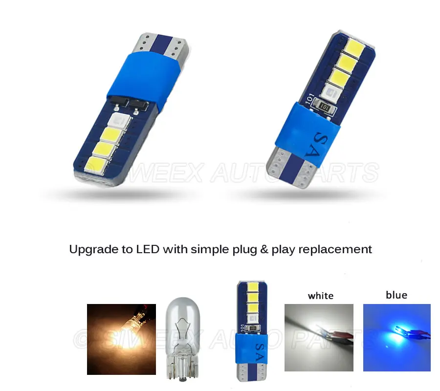 T10 Canbus W5W 8 Smd 2835 Led For Auto Wedge Light Width Lamp Door Parking Bulb License Plate White Blue DC 12V Two Color