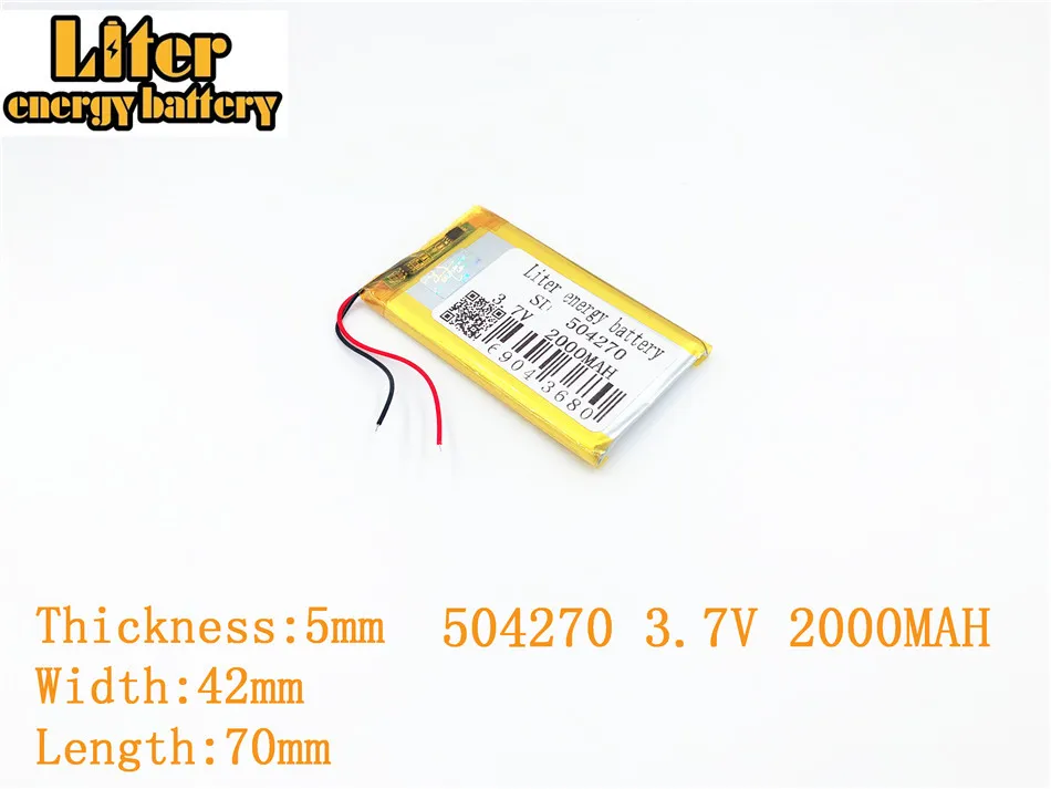 Liter energy battery 3.7V 2000mAh 504270 plug Lithium Polymer Rechargeable Battery For MP3 MP4 MP5 Lithium polymer battery