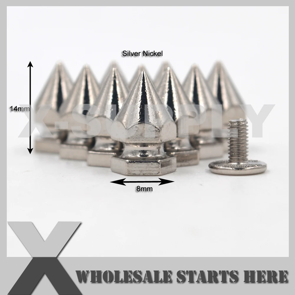 

8x14 мм шестигранный металлический серебряный завинчивающийся шпилька с шипами в виде дерева/латунный материал, используется для изделий из кожи, джинсов, шапок, обуви, панк