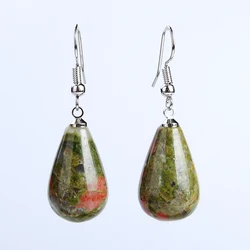 Summer Style Silver Plated Lapis Lazuli Unakite Stone Tear Water Drop Dangel Earrings For Women Fashion Dangler Jewelry